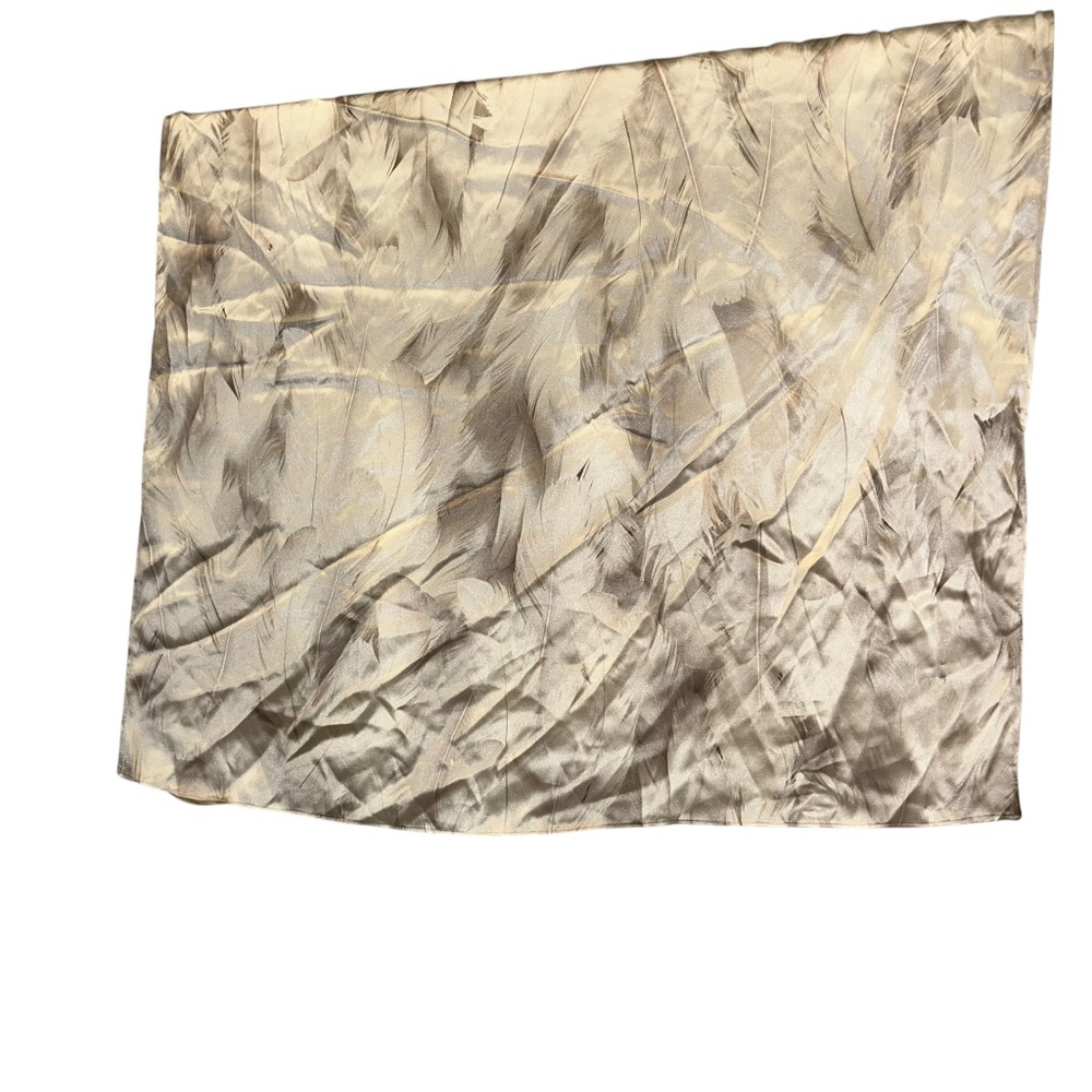 L'Agence 100% silk charmeuse watercolor gray silver feather print scarf